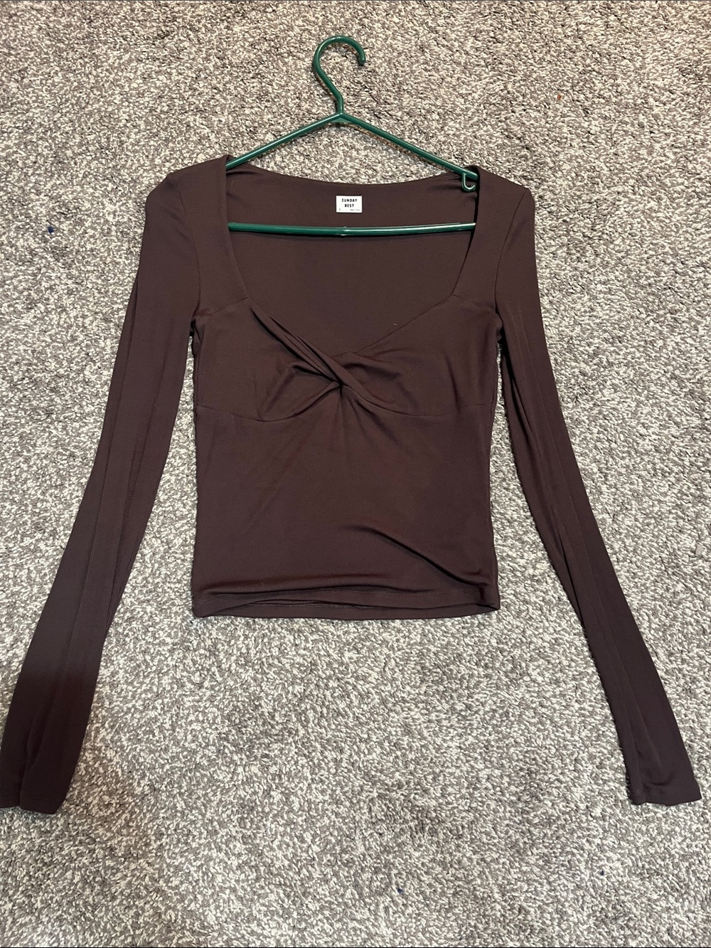 Aritzia Sunday Best Brown Twist-Front Long Sleeve Top